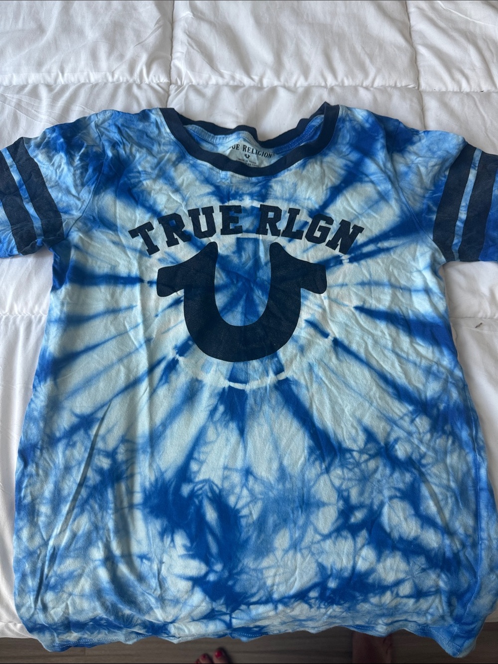 True Religion Boys or girls' Blue Tie-Dye Logo Tee size L (14/16)